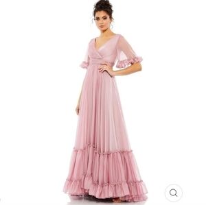 Mac Duggal 70243 Butterfly RuffleTrimmed Sleeve Wrap Glowy Gown 12 Pink NWT